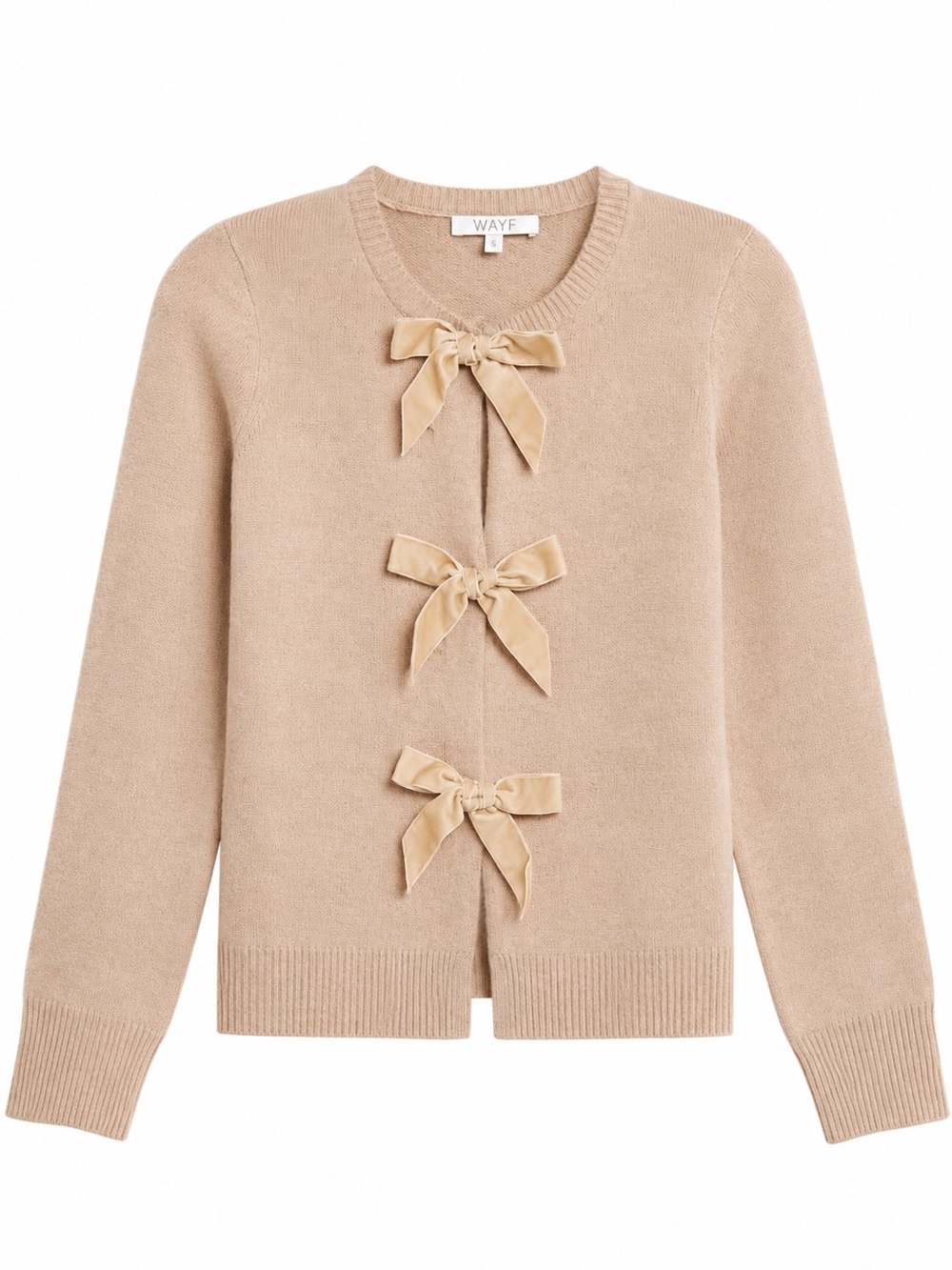 Wayf Champagne Bow-Front Knit Cardigan Size S NWT